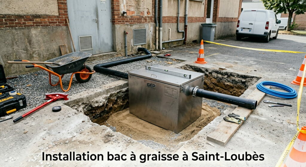 Bac à graisse installé à Saint Loubès Installation d'un bac à graisse inox dans une fosse en extérieur à Saint-Loubès